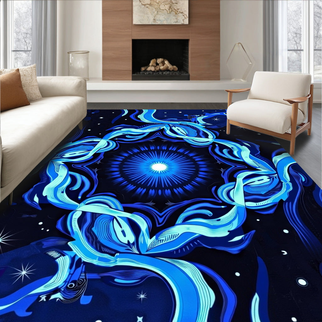 Deep Blue Celestial Swirl Star Rug
