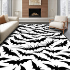 Black Silhouette Bats Night Sky Rug