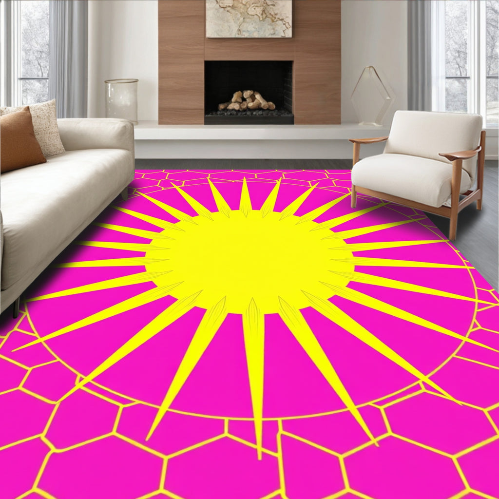 Vibrant Yellow Sunburst Hexagonal Rug