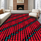 Black Red Teal Houndstooth Checkered Rug