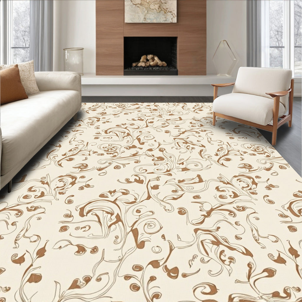 Brown Leafy Swirls Contemporary Art Rug