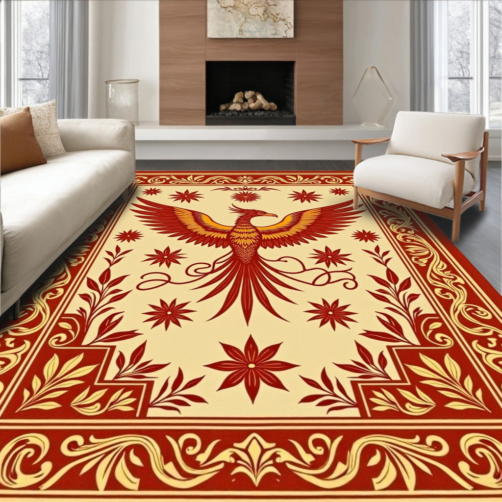 Crimson Phoenix Floral Border Rug