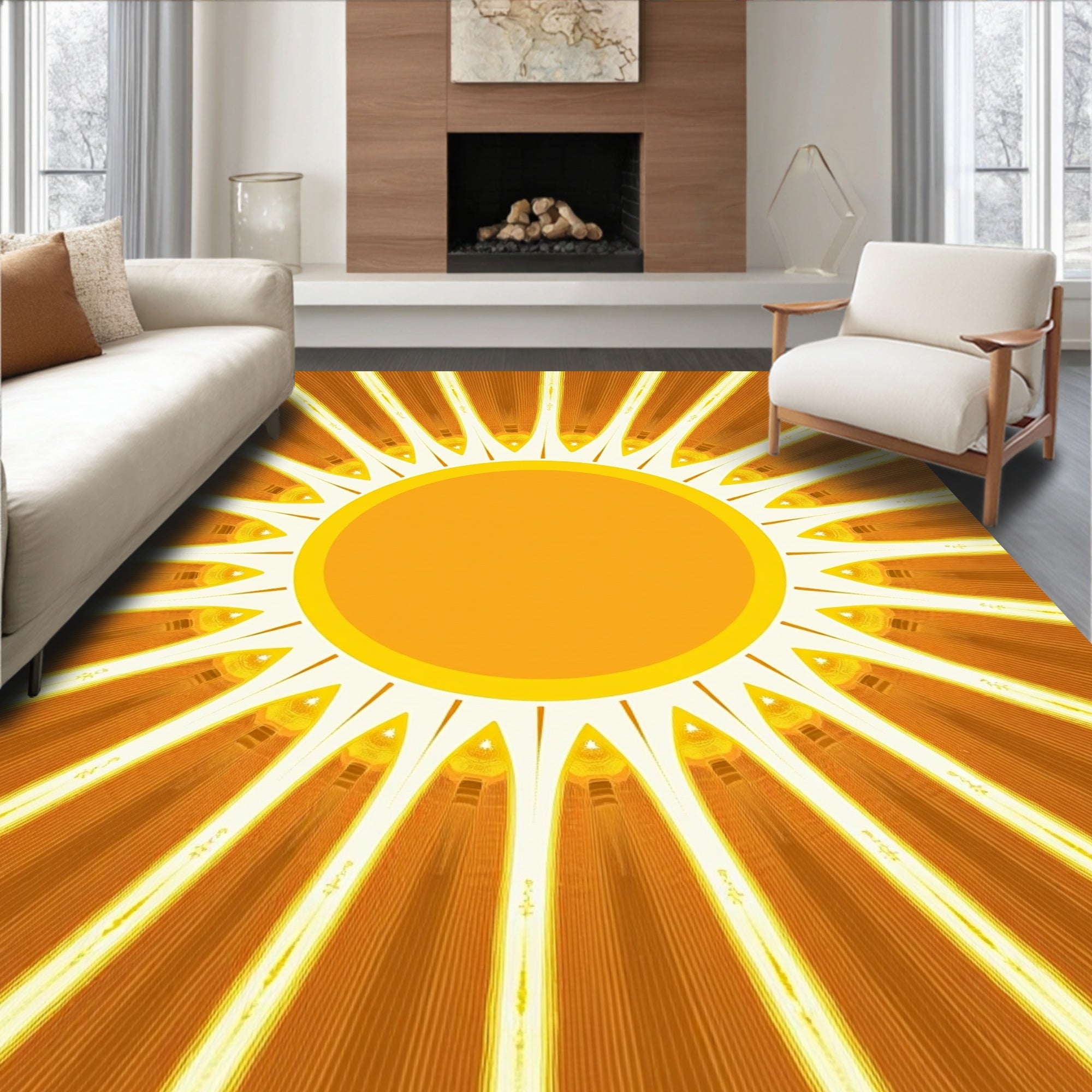 Golden Sunburst Ray Arrangement Rug