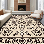 Classic Dark Beige Floral Border Rug
