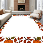 Orange Pumpkin Autumn Leaf Border Rug