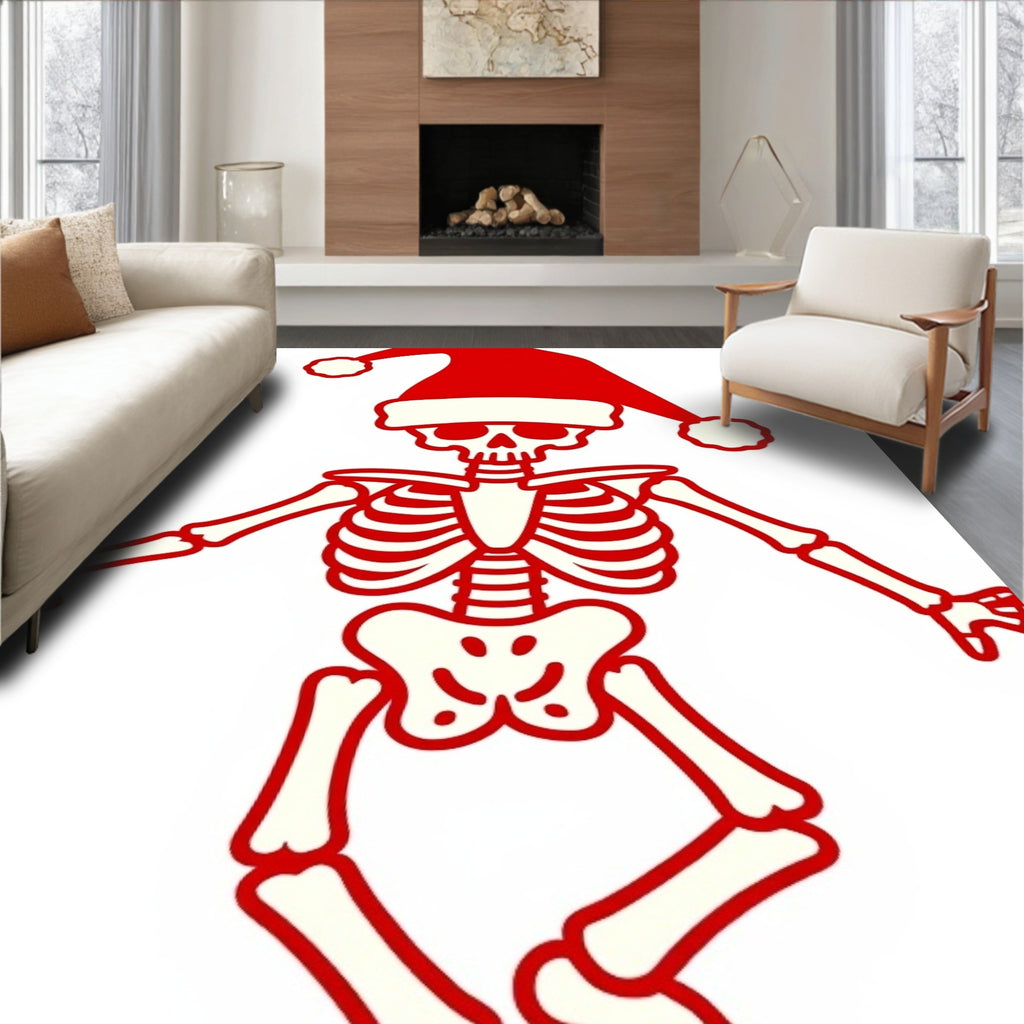 Crimson Santa Skeleton Christmas Rug