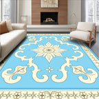 Pale Blue Floral Scroll Medallion Rug