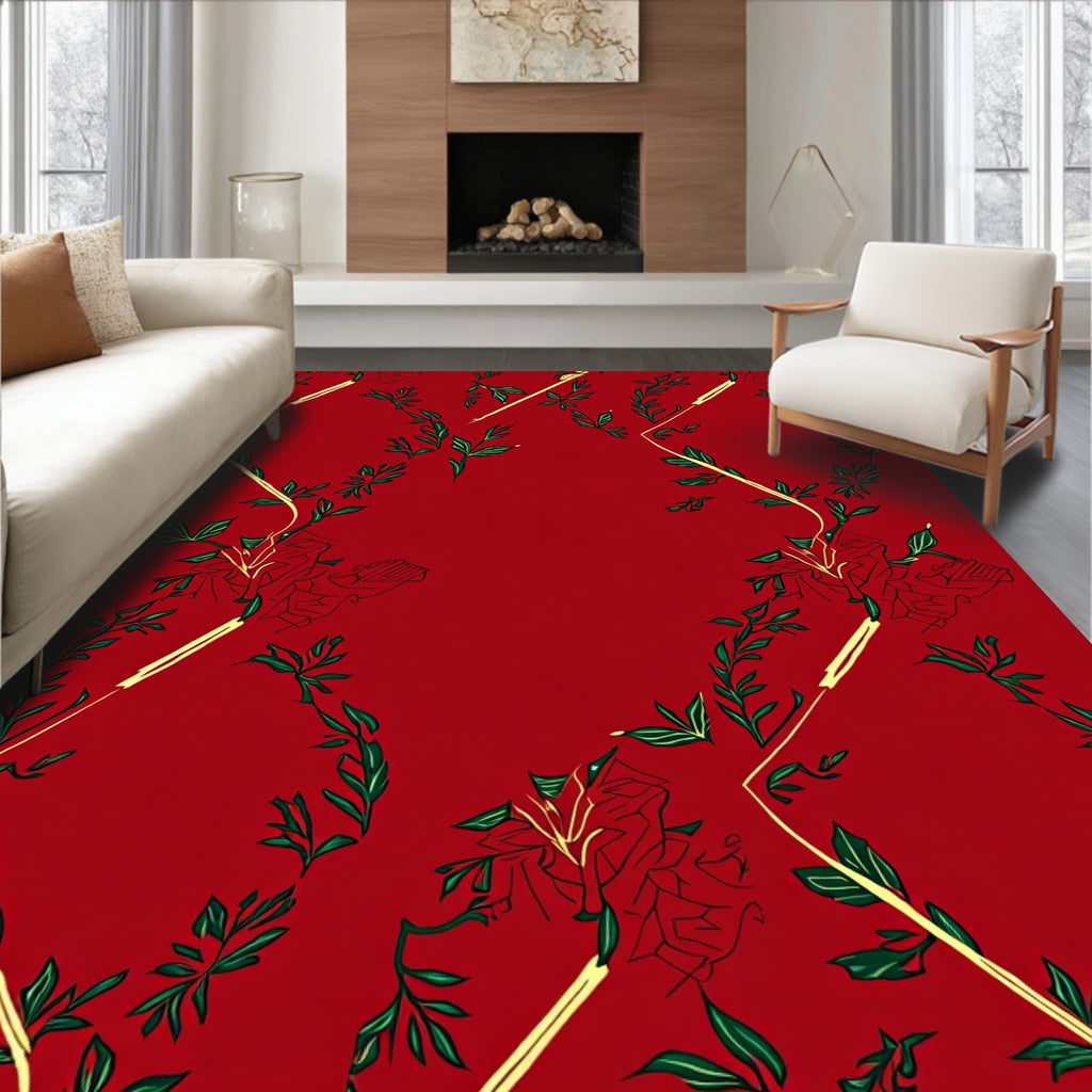 Crimson Vine Floral Sketch Rug