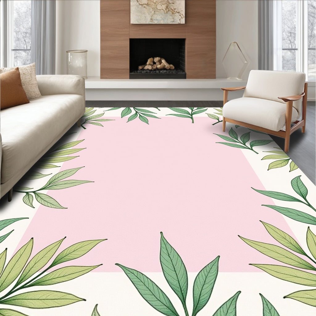 Pale Pink Square Leafy Border Rug