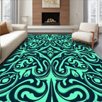 Aqua Black Organic Swirl Medallion Rug