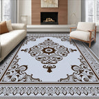 Brown Ornate Scroll Mandala Medallion Rug
