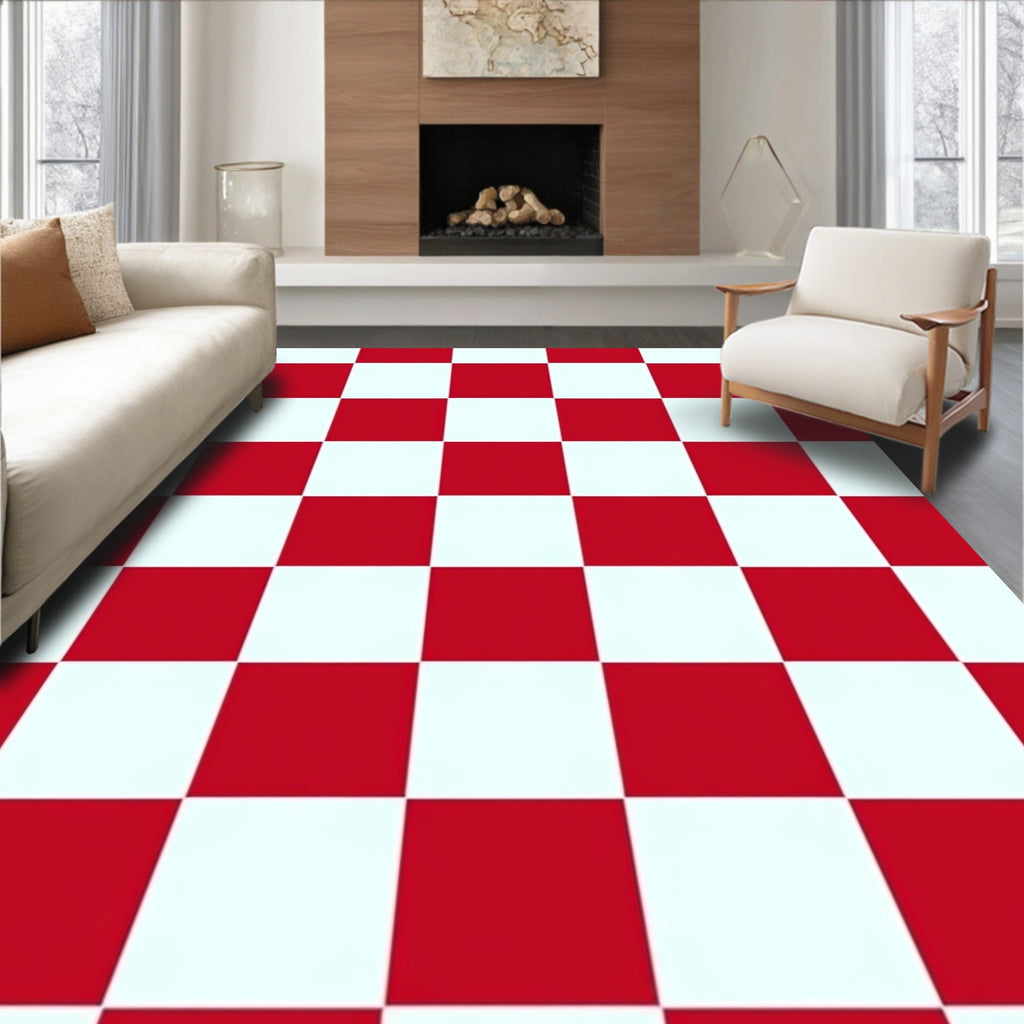 Classic Red White Checkerboard Rug