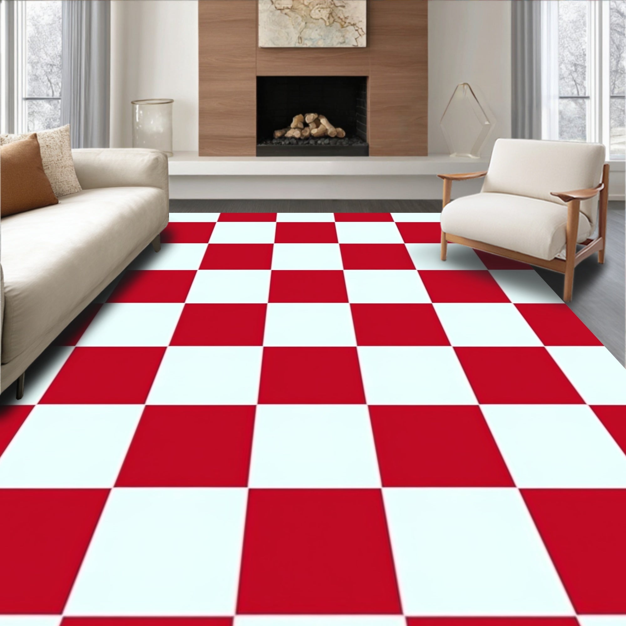 Classic Red White Checkerboard Rug