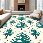 Teal Evergreen Forest Winter Stars Rug