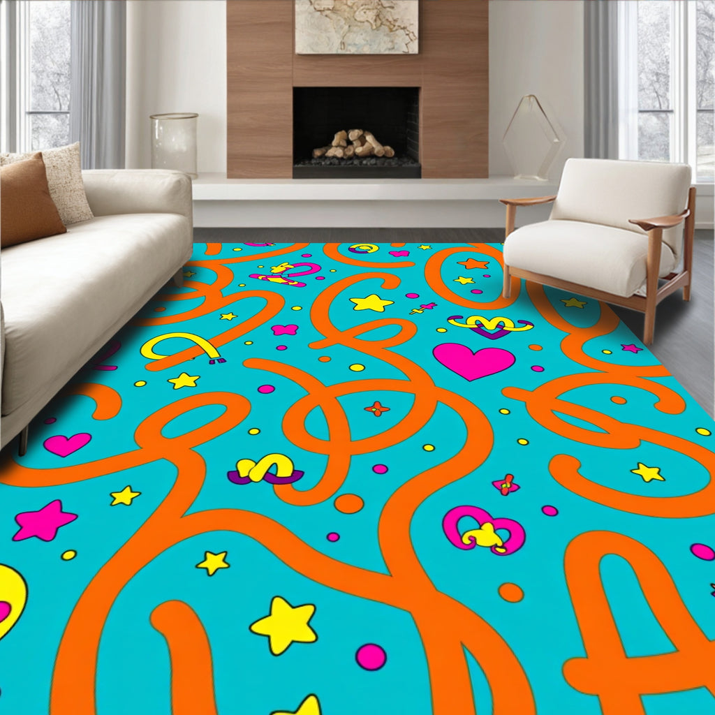 Whimsical Orange Swirls Aqua Brights Rug