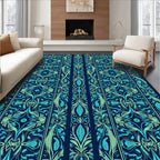 Art Nouveau Teal Floral Vertical Stripe Rug