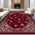 Deep Red Snowflake Medallion Border Rug