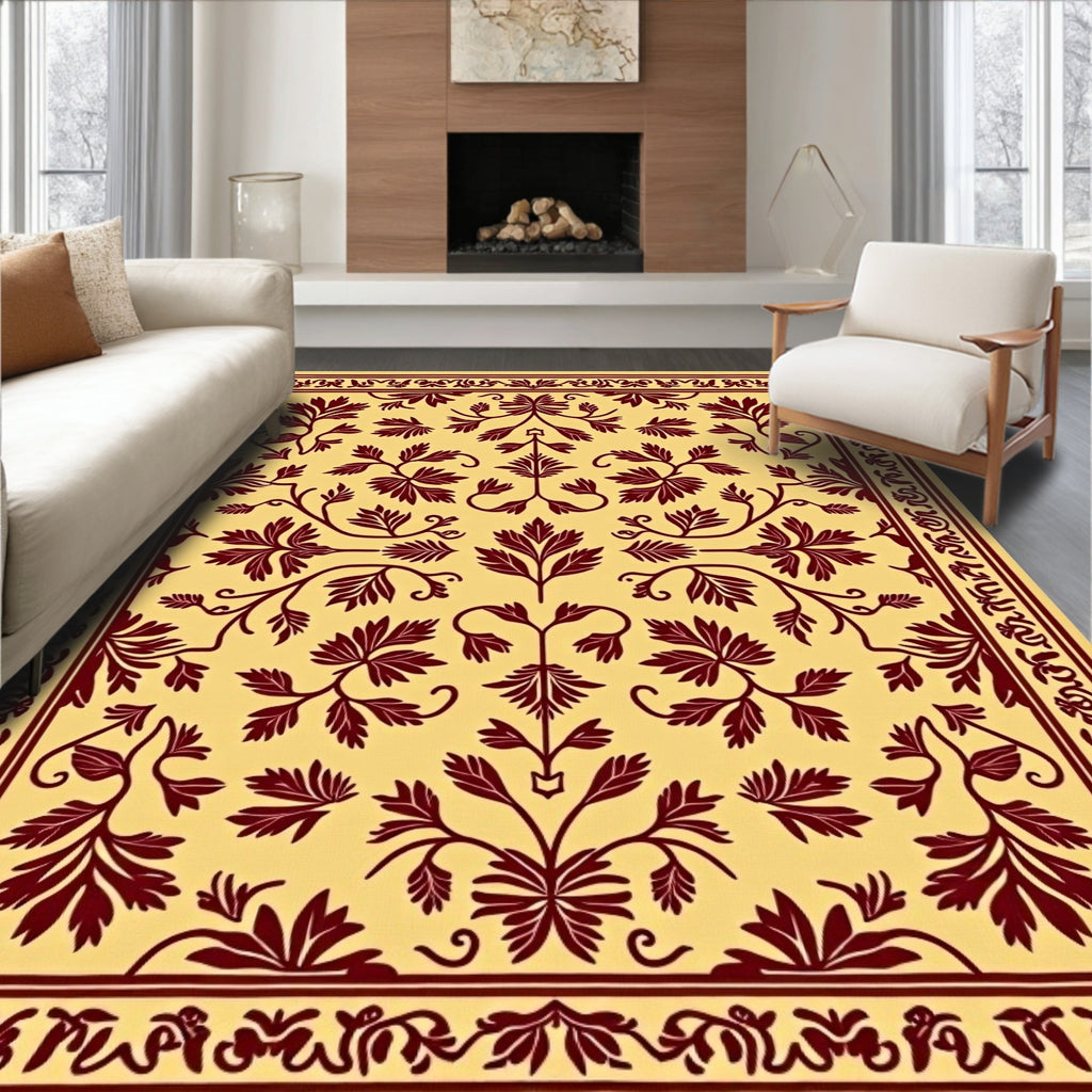 Amber Red Floral Vine Medallion Rug