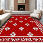 Red White Floral Medallion Border Rug