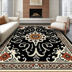 Ornate Black Floral Medallion Rug