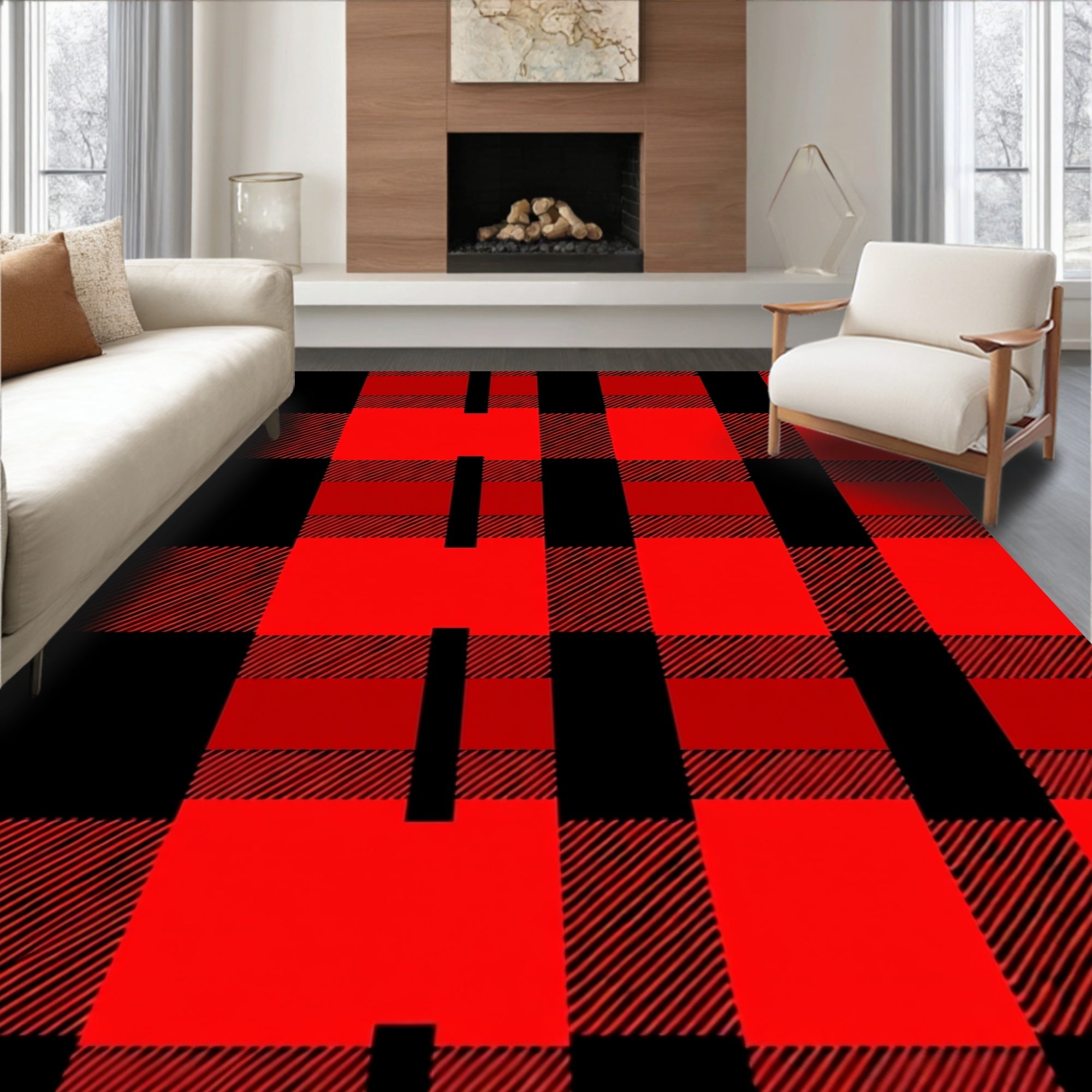 Rustic Lumberjack Gingham Tartan Red Rug