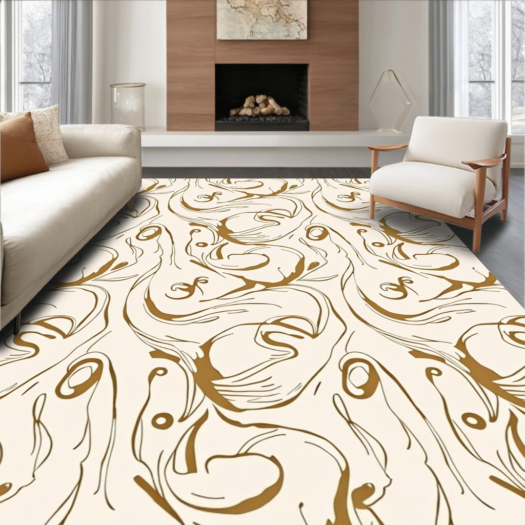 Gold Flowing Lines Swirl Abstract Rug