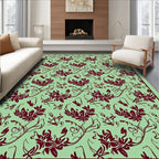 Maroon Floral Vine Scroll Sage Rug