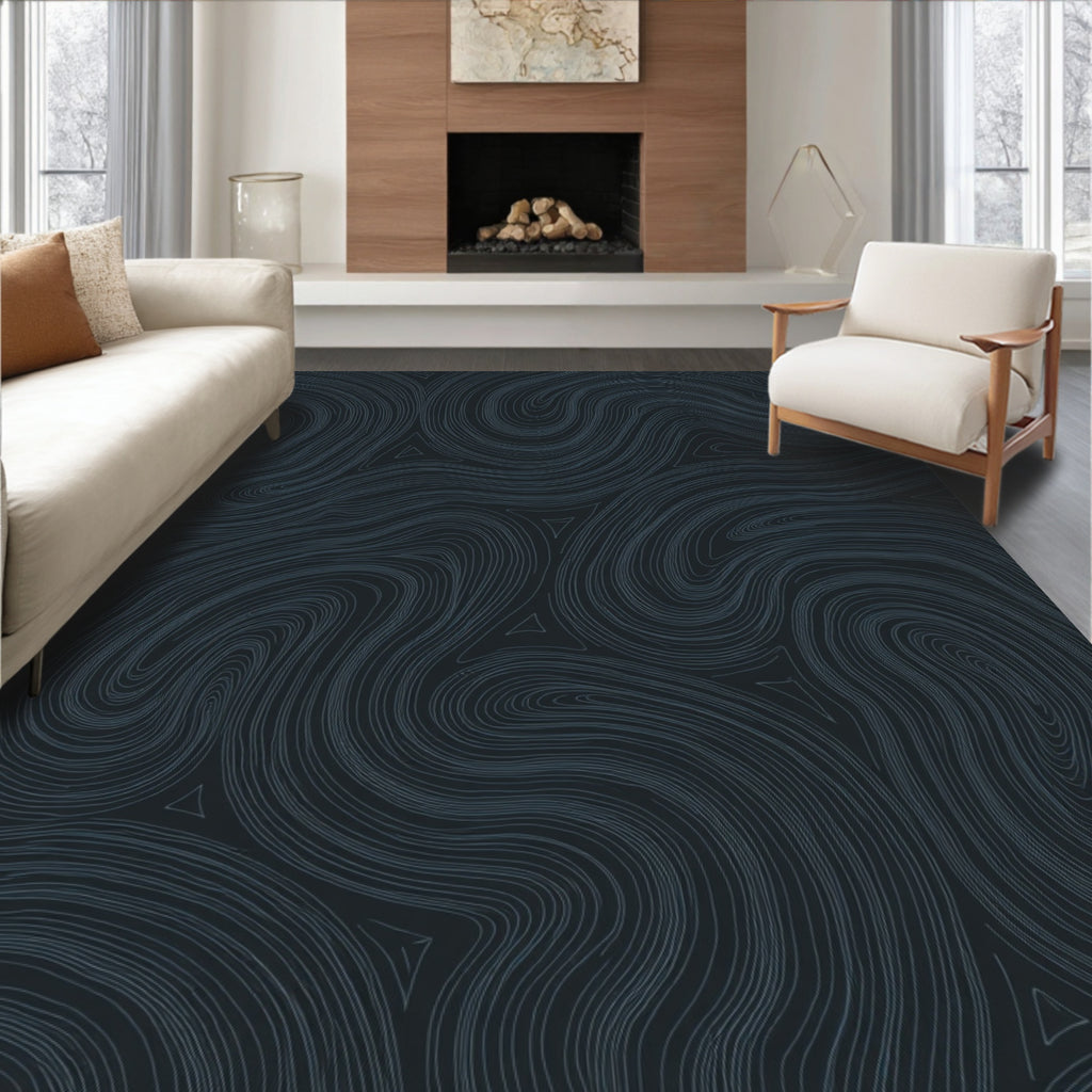 Deep Gray Topographic Swirl Rug