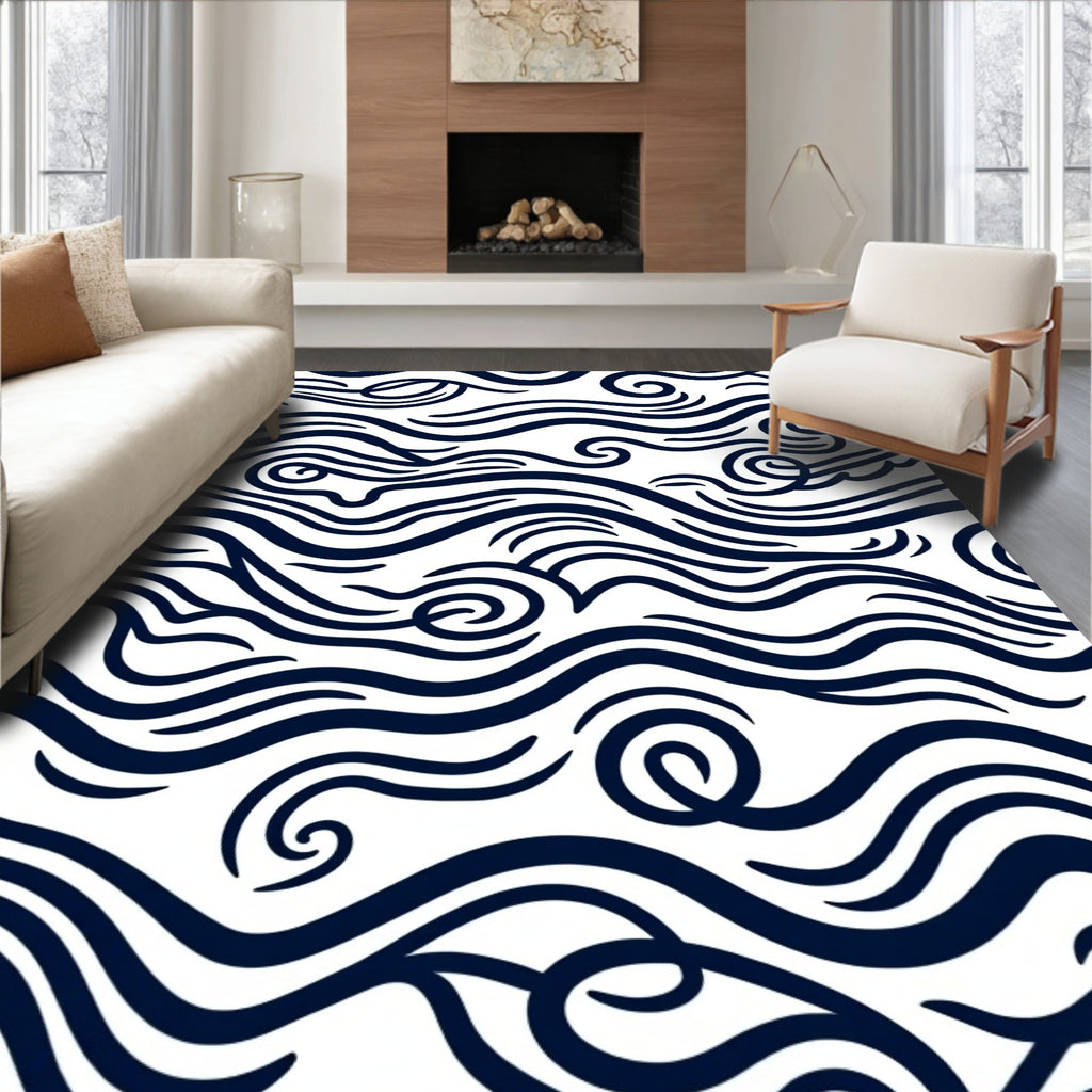 Deep Blue Abstract Wave Rug