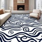 Deep Blue Abstract Wave Rug