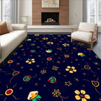 Navy Yellow Floral Starburst Motif Rug