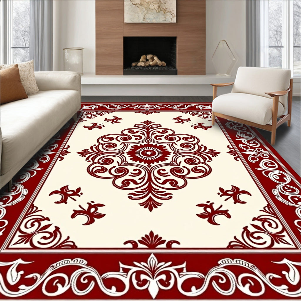 Deep Red Baroque Central Bloom Rug