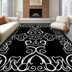 White Black Scrollwork Accents Rug