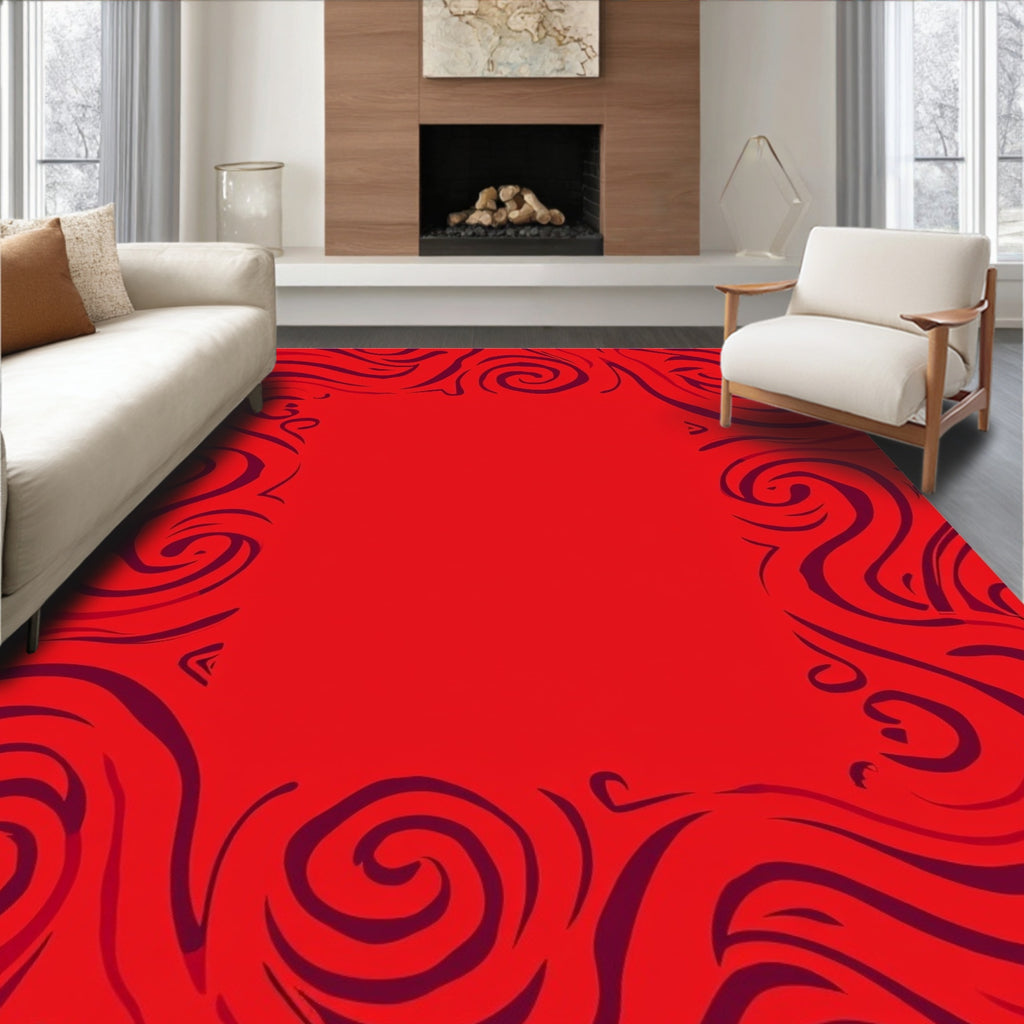 Crimson Swirl Border Rug