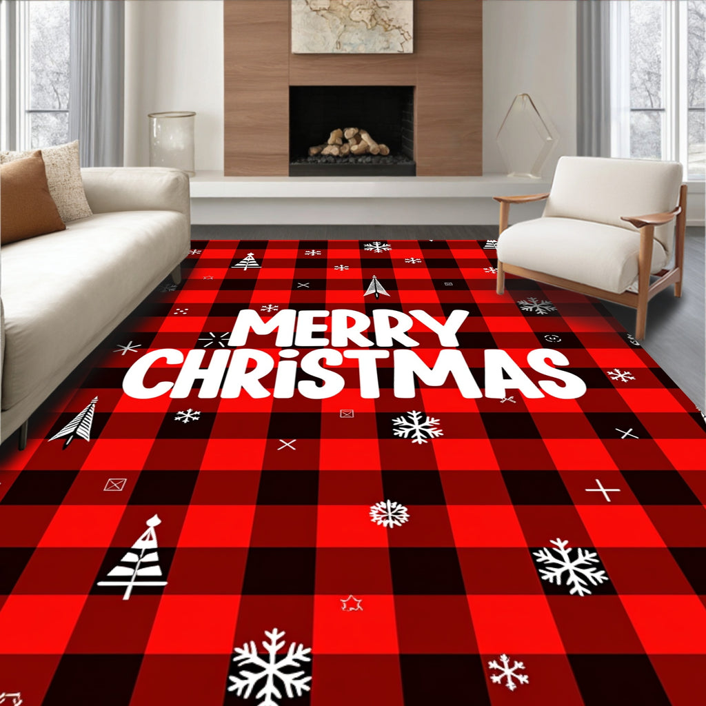 Red Black Buffalo Check Christmas Trees Rug
