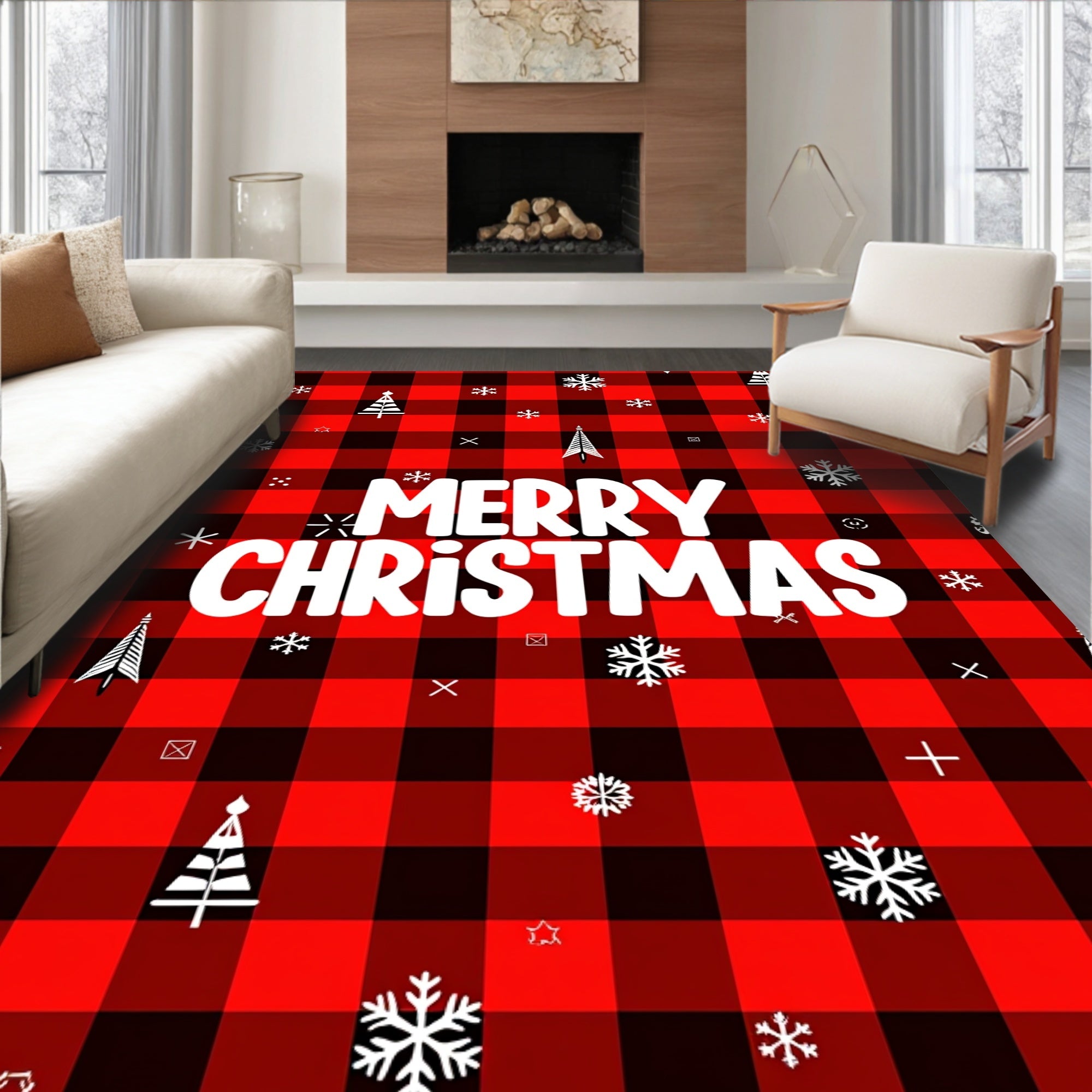 Red Black Buffalo Check Christmas Trees Rug