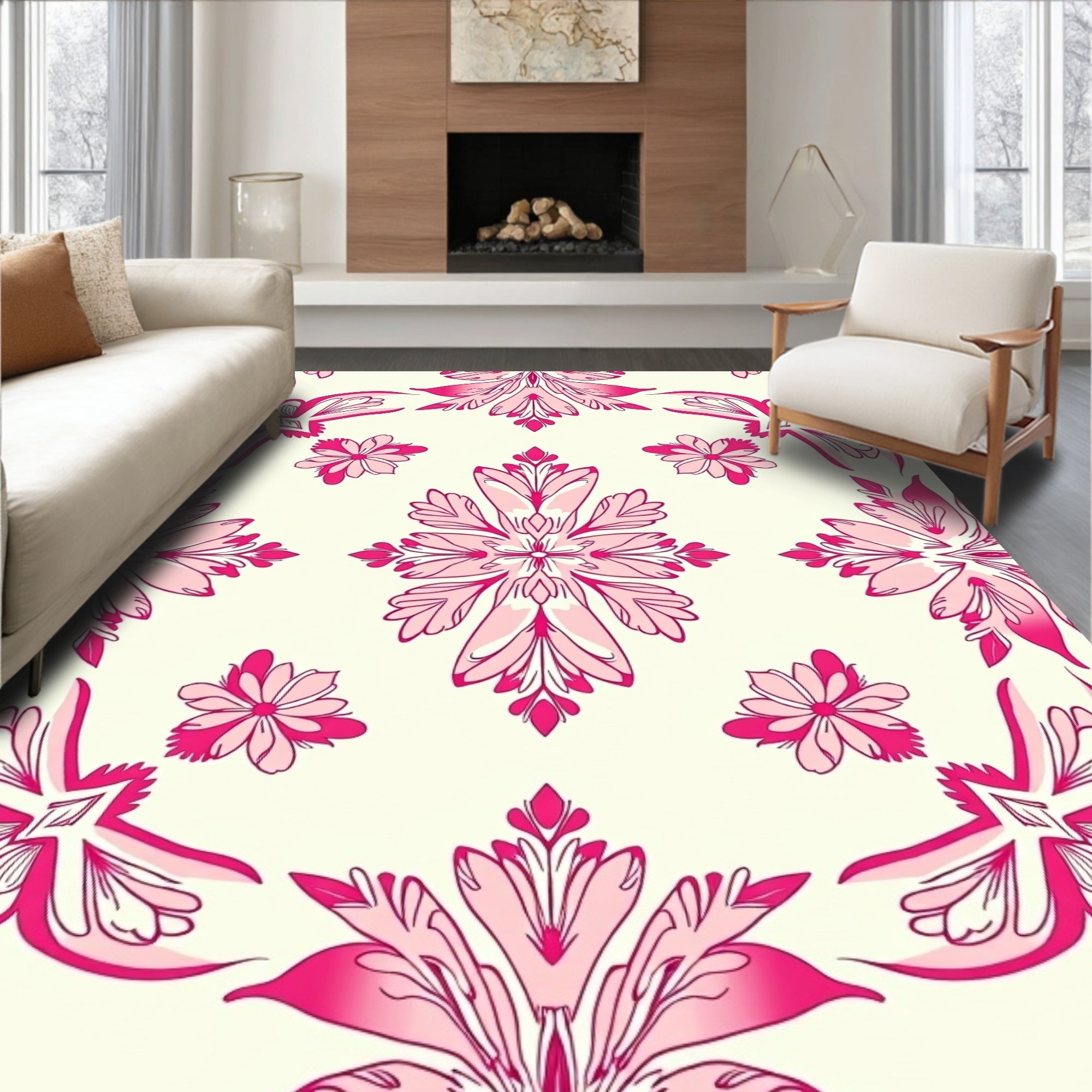 Fuchsia Floral Blossom Mandala Rug