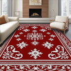 Crimson White Floral Medallion Arrangement Rug