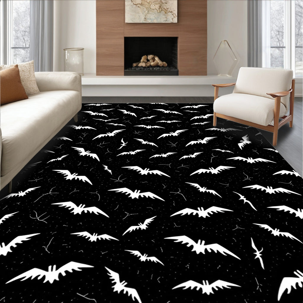 Black White Flying Bat Night Rug
