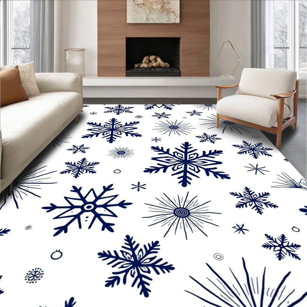 Dark Blue Snowflakes Winter Whimsy Rug