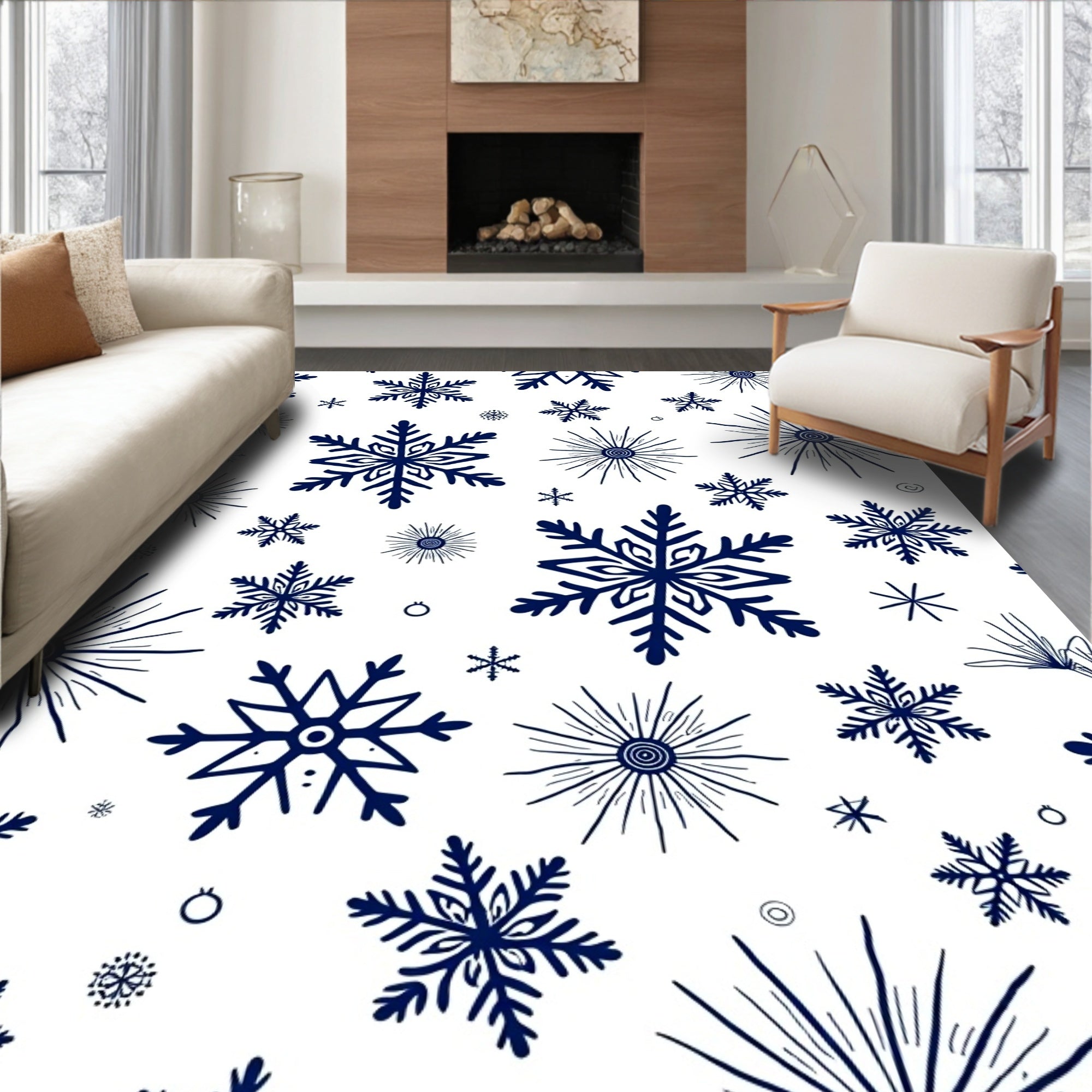 Dark Blue Snowflakes Winter Whimsy Rug