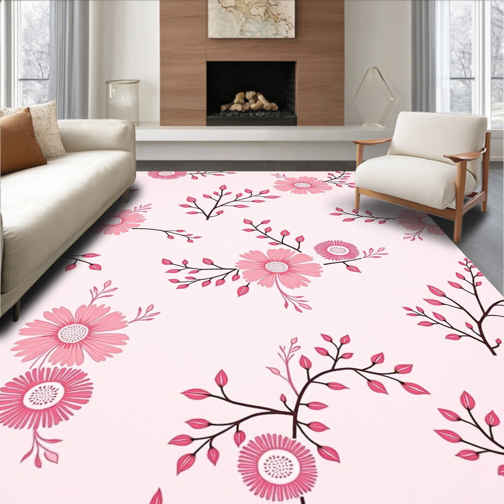 Sweet Pink Daisy Botanical Sprig Rug