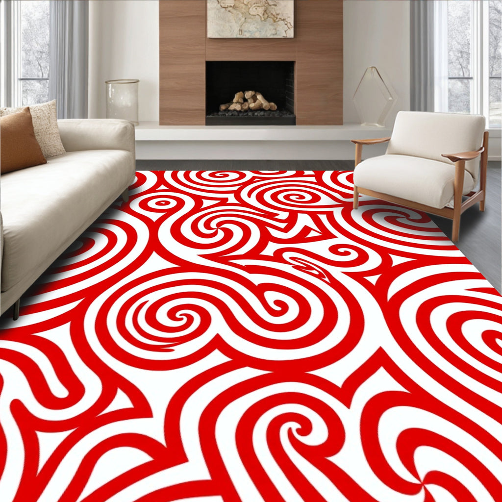 Red Swirls Abstract Dynamic Ribbon Rug