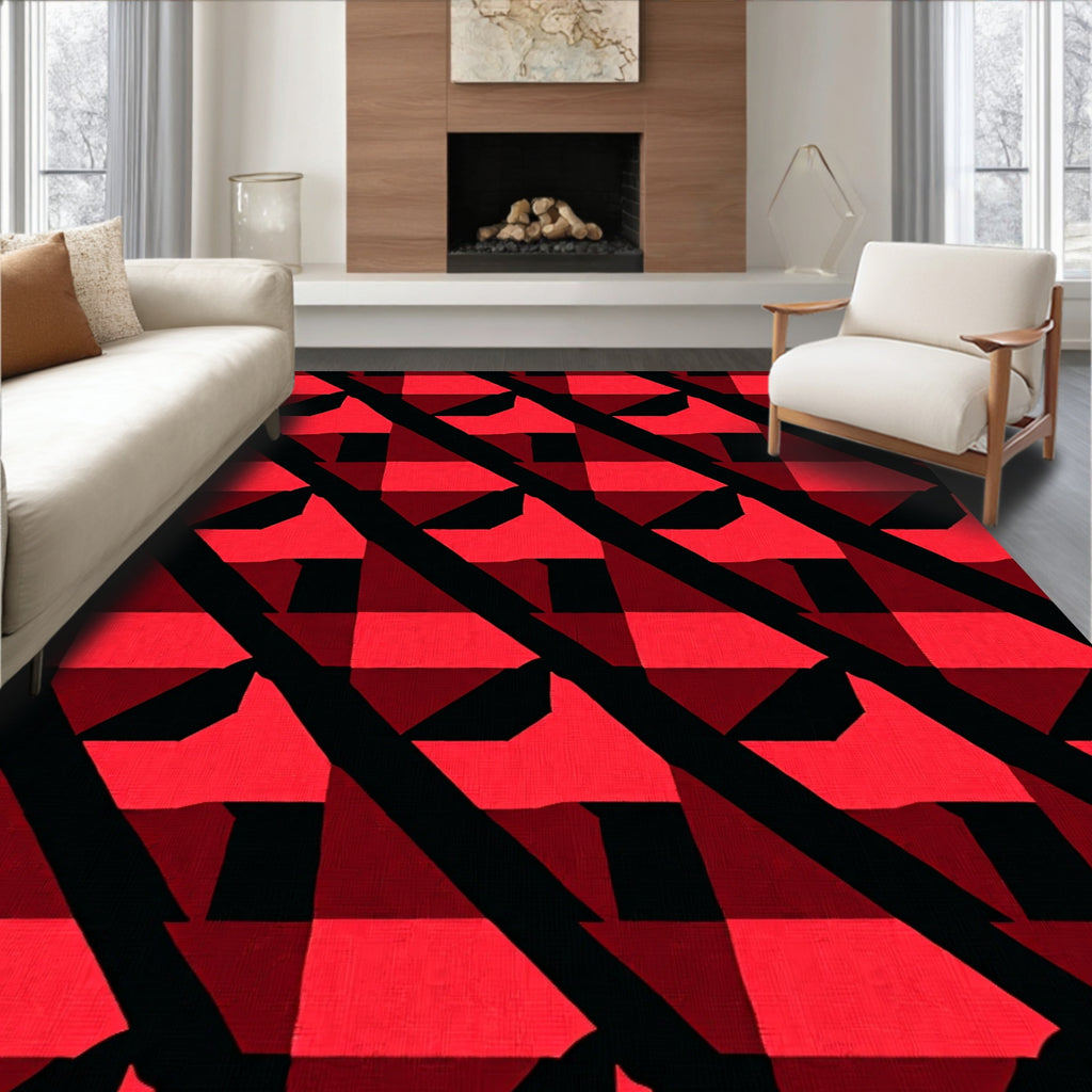 Bold Red Geometric Stripe Rug