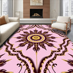 Pink Burgundy Sunburst Scroll Rug