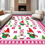 Cute Gnome Bunny Christmas Holly Rug
