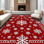 Crimson White Snowflake Medallion Border Rug