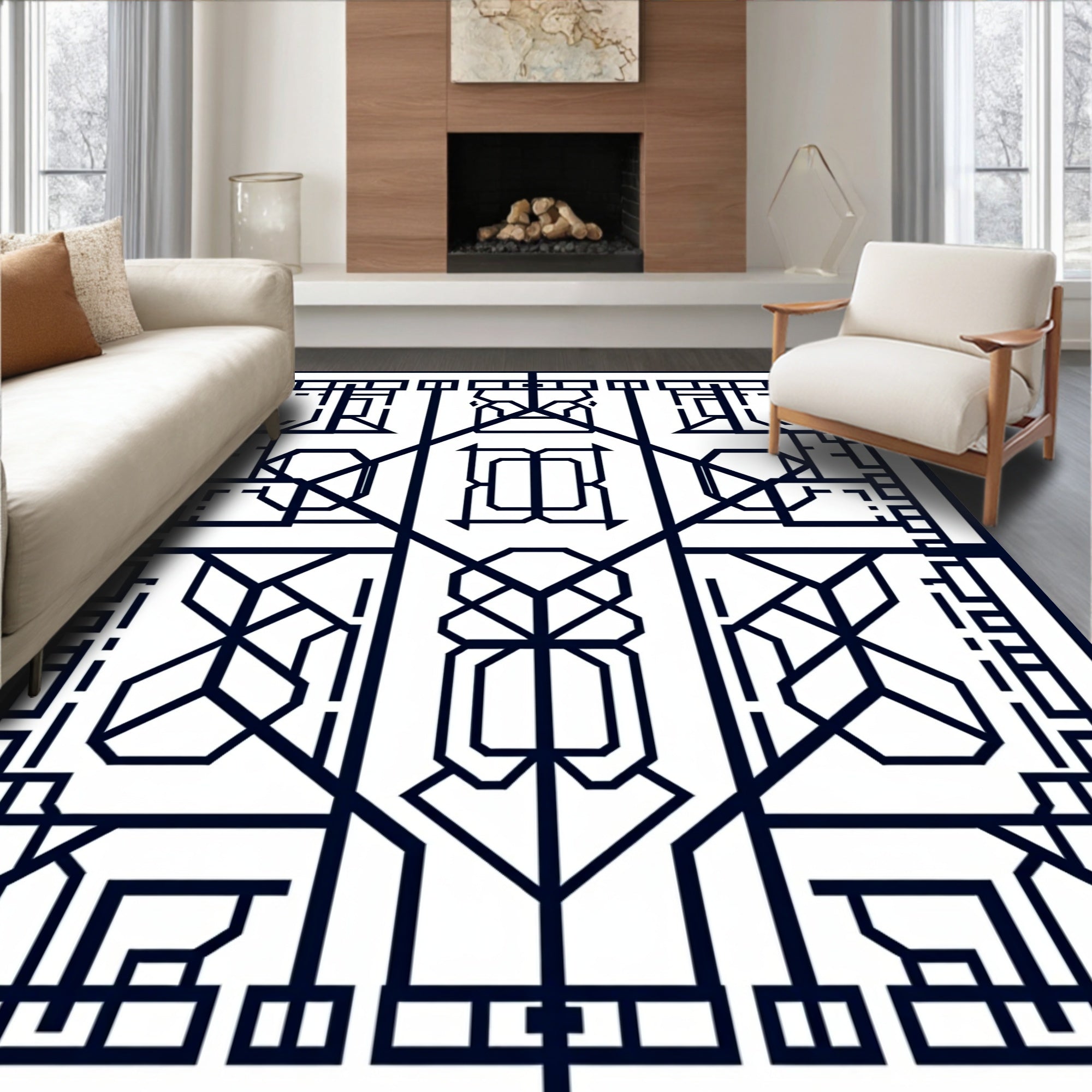 Art Deco Cobalt Geometric Frame Rug