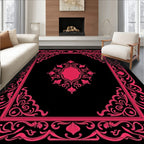 Bold Crimson Frame Floral Centerpiece Rug