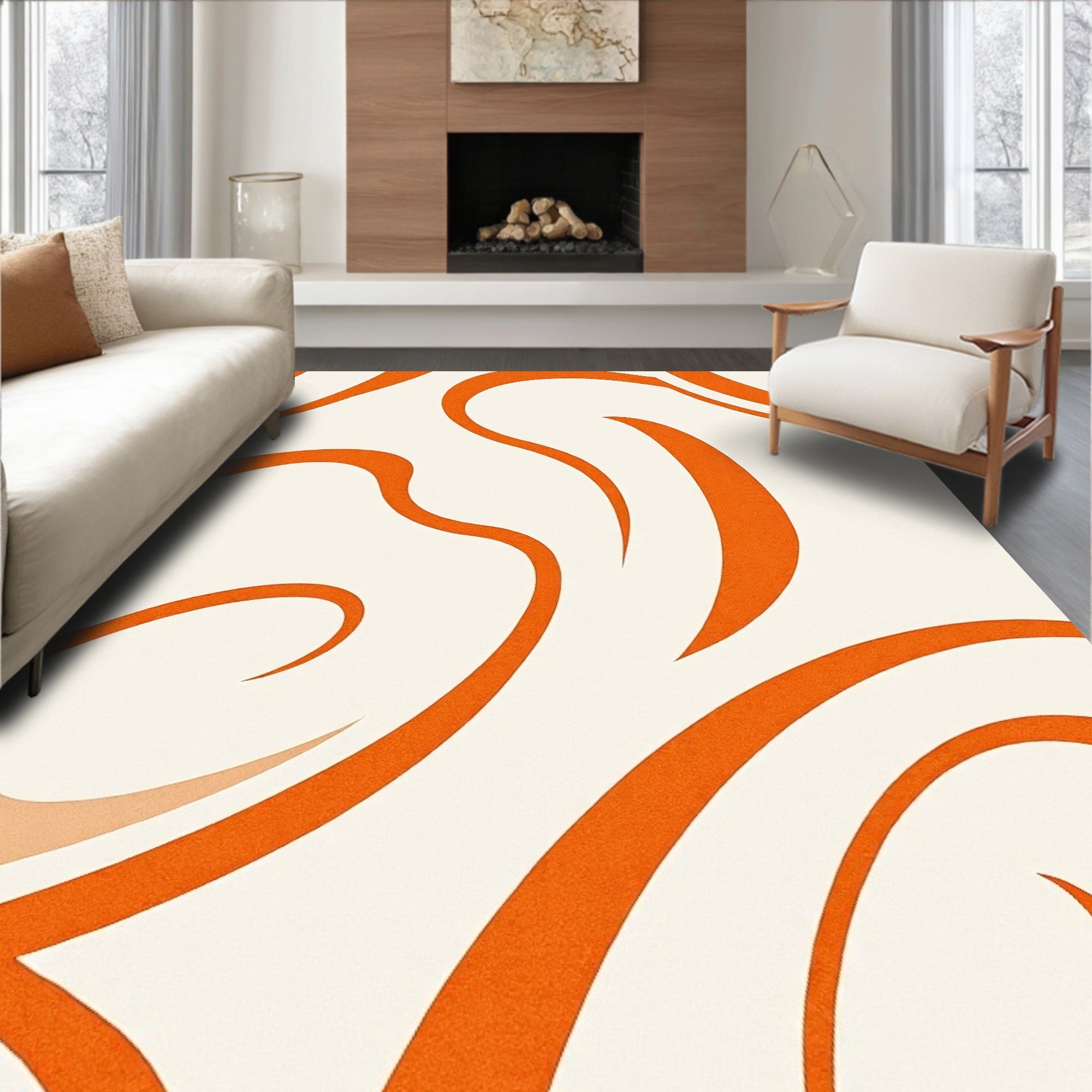 Bold Orange Flowing Swirl Rug